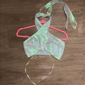 iHeartRaves Iridescent Mesh Top